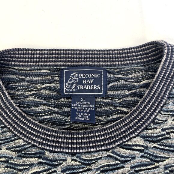 Vintage Mens Peconic Bay Traders 3D Knit Textured Cotton Sweater Size XL Cosby - Picture 2 of 6